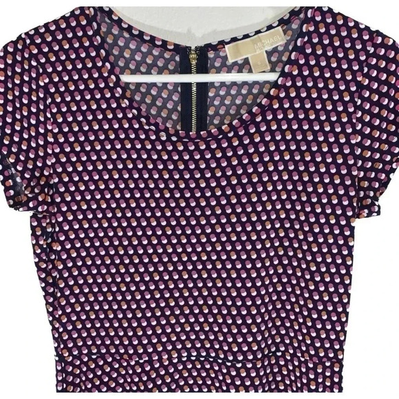 Michael Kors Medium Navy Blue Pink Circle Print Skater Dress - Picture 6 of 13